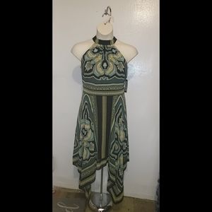 Green Paisley Mock Neck Dress